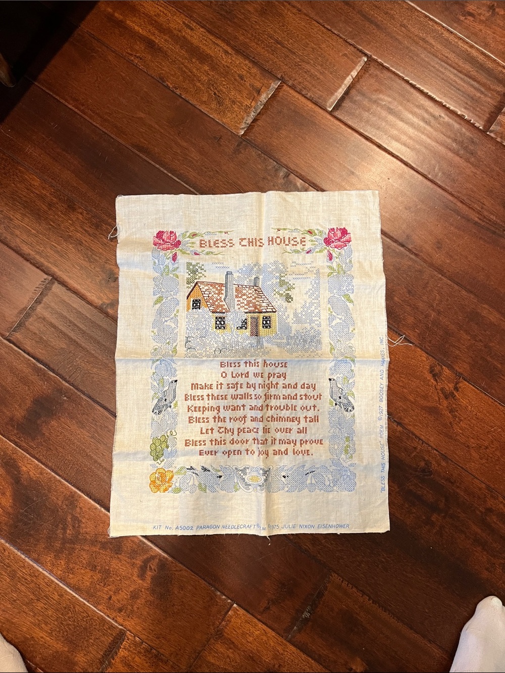 Vintage 'Bless This House' Needlepoint Wall Hanging - Floral & Cottage Design